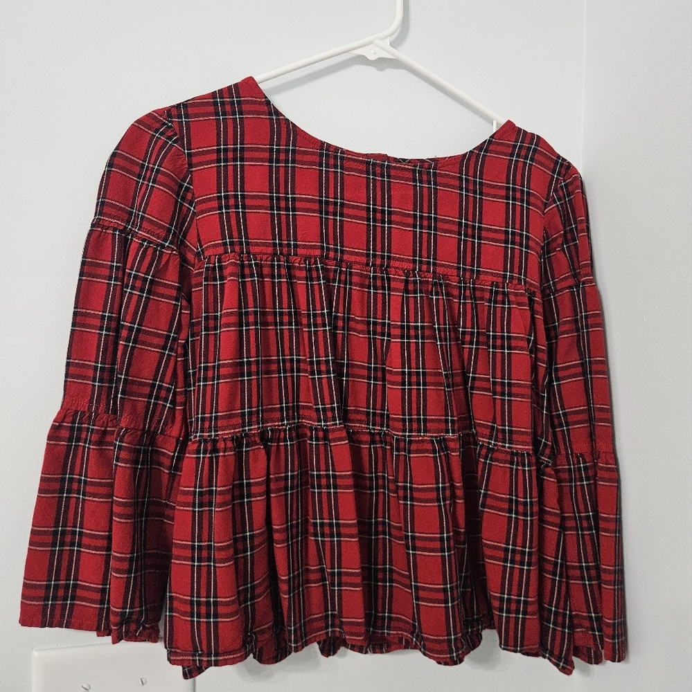 Red Plaid Long Sleeve Top